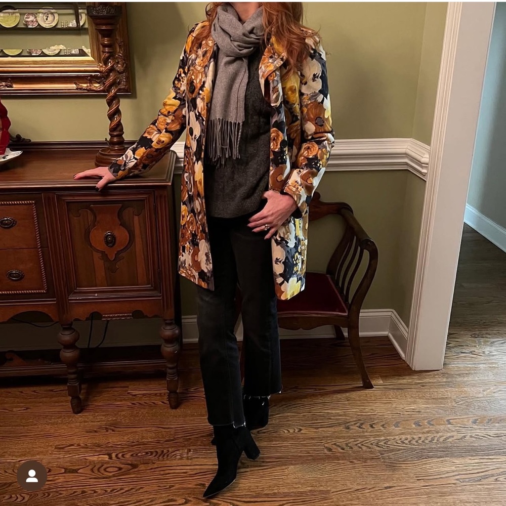 J. Crew Floral Trench Coat - Yellow, Black, White